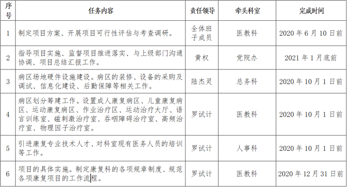 威尼斯vns08866院领导班子建设巩固提升年决战决胜项目 暨康复医学科建设方案推进清单