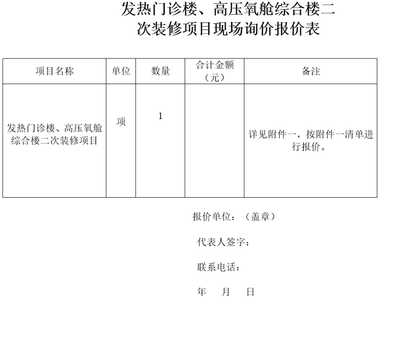 威尼斯vns08866关于采购发热门诊楼、高压氧舱综合楼二次装修项目院内询价报名的意向公告